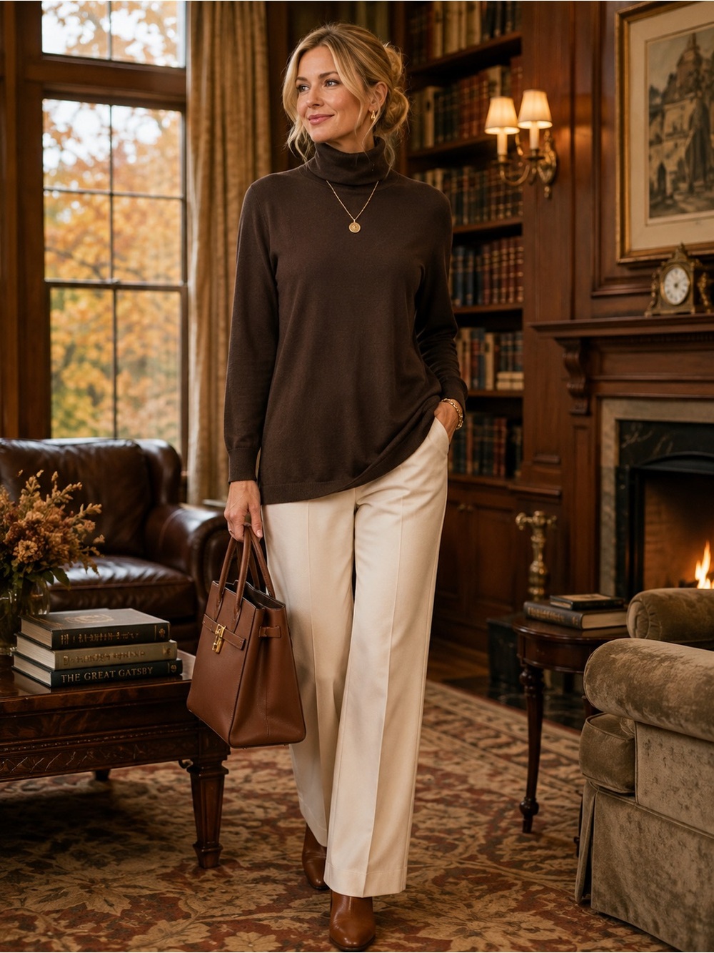 Talbots Chocolate Brown Turtleneck Sweater M Quiet Luxury Classic
